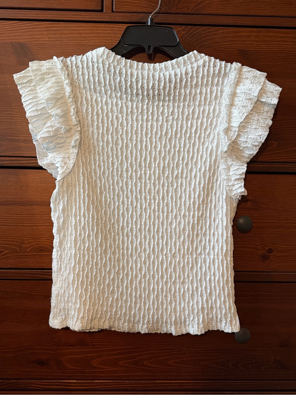 Atelier by Kirious Textured White Ruffle Sleeve Short-Sleeve Blouse - Picture 6 of 7